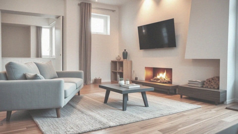 Jakie są zasady aranżacji małego salonu z kominkiem i telewizorem?