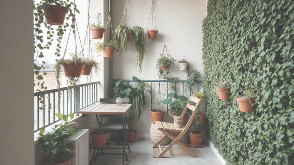 Jak zaaranżować niewielki taras z zieloną ścianą?