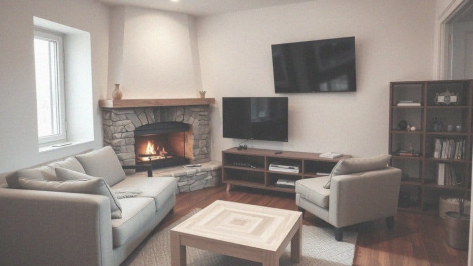 Jakie meble wybrać do małego salonu z kominkiem i telewizorem?